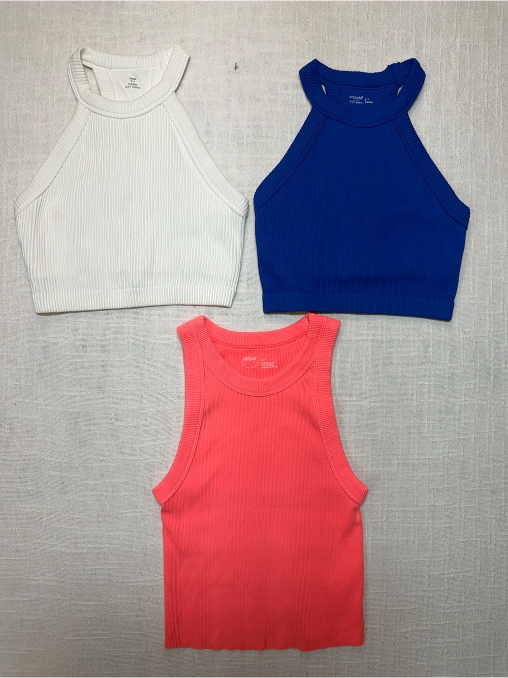 Aerie lot of 3 crop tops and a Tank Top - White, Blue, Coral size small